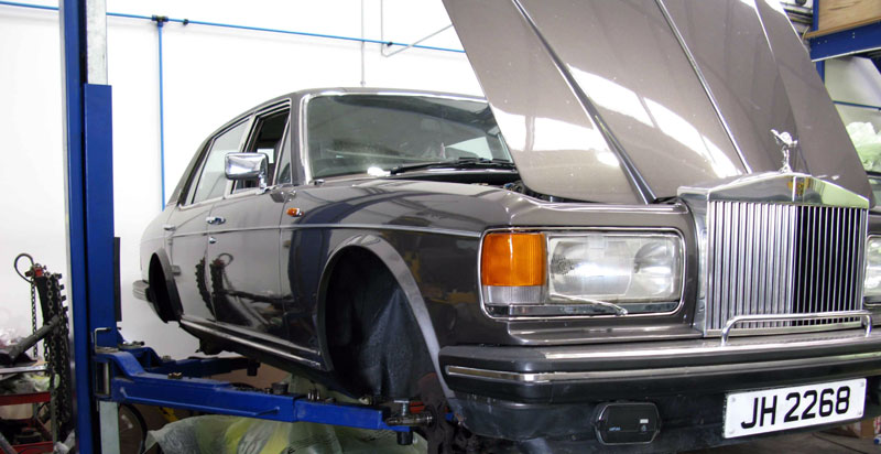 The family’s Rolls-Royce Silver Spur undergoing workshop restoration in 2012
